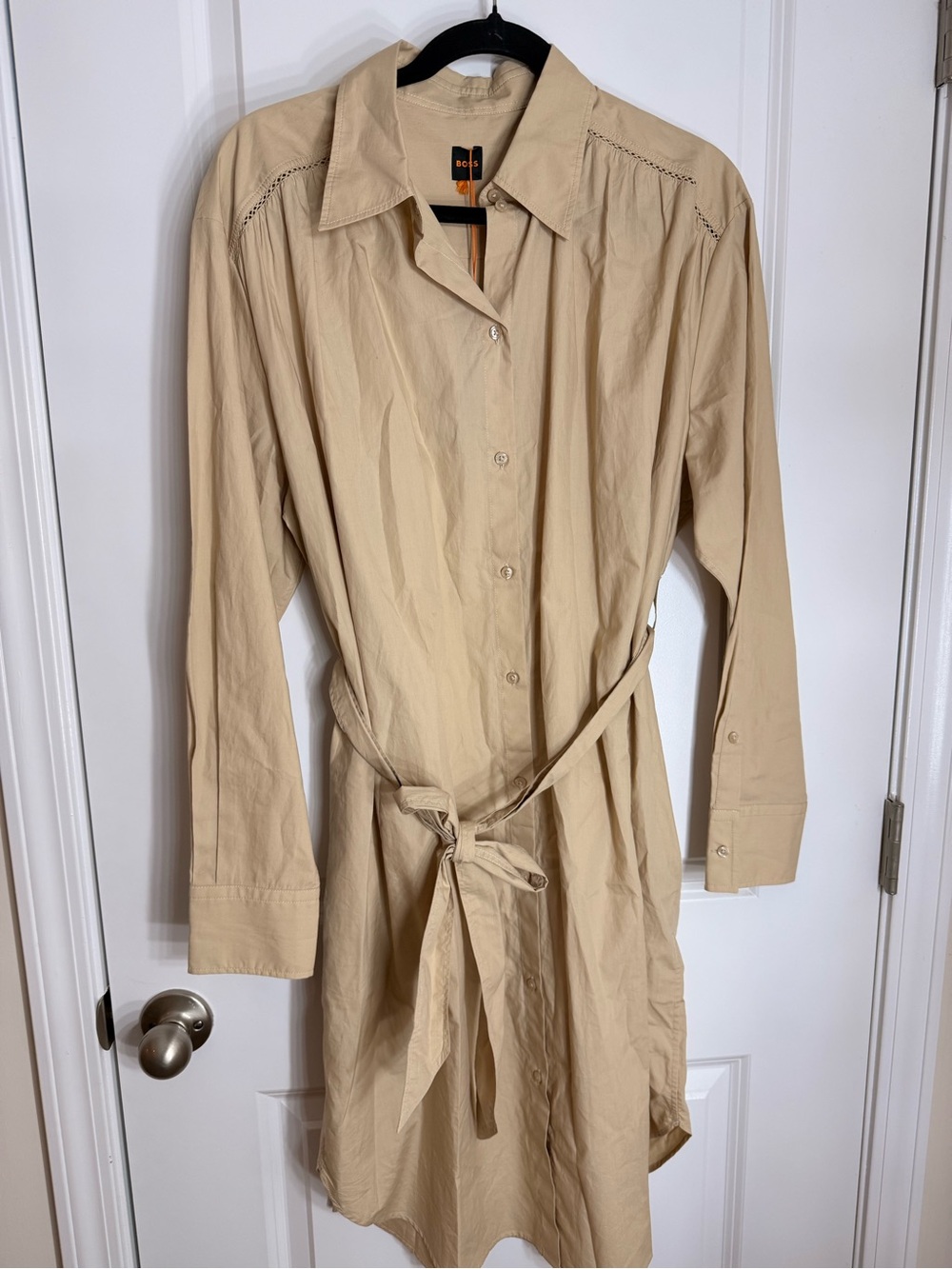 Boss Beige Tie-Waist Trench Shirt Coat